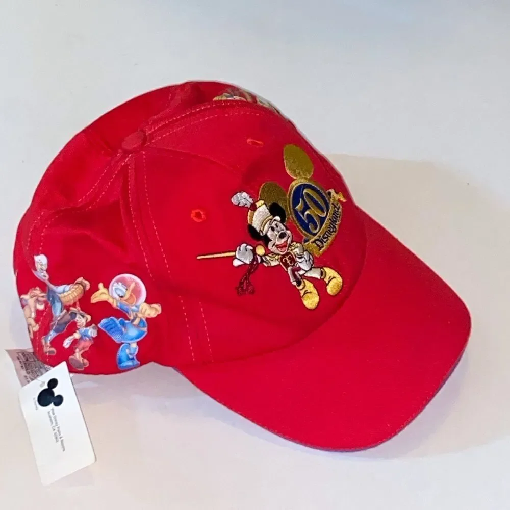 Disneyland 50 Anniversary Disneyland Resort Embroidered Logo Red Youth Cap